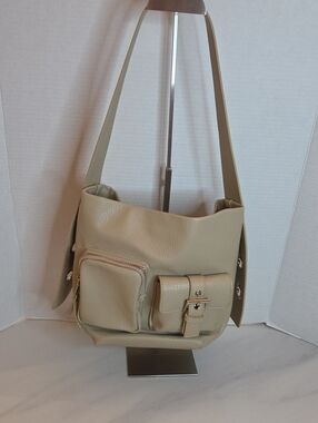 Steve Madden Taupe Leather Shoulder Bag with Front Pockets